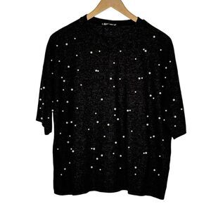 Zara Women's Grey Sweater Sweatshirt Faux Pearl Embellished Boxy Size Medium